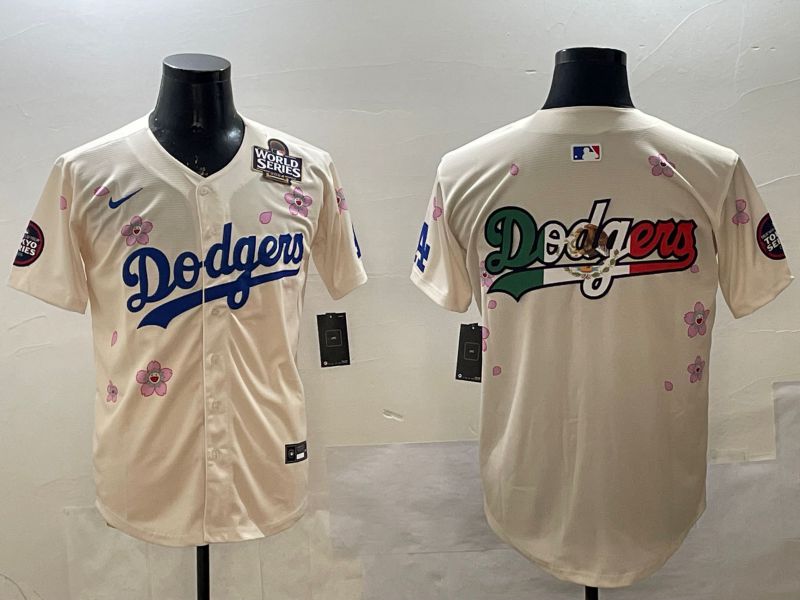 Men Los Angeles Dodgers Blank Cream Sakura Edition 2025 Nike MLB Jersey style 9